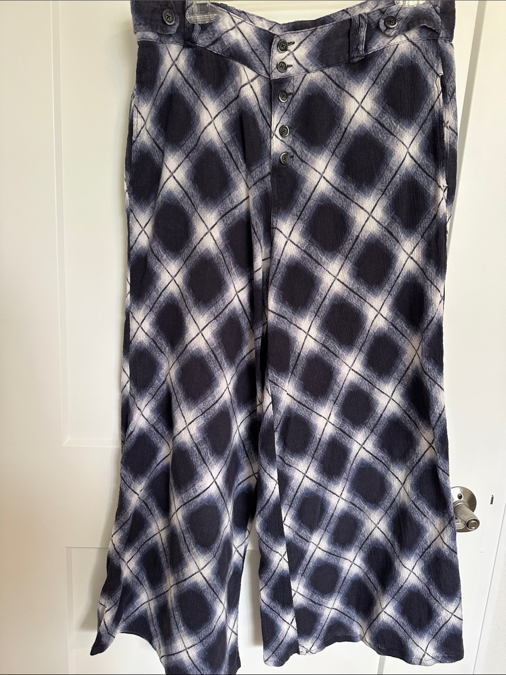 Free People Blue & White Plaid Wide-Leg Pants